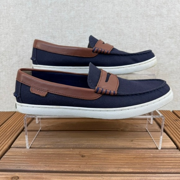 Cole Haan Other - Cole Haan Mens 8.5 Nantucket Penny Loafer Blue Canvas Brown Leather